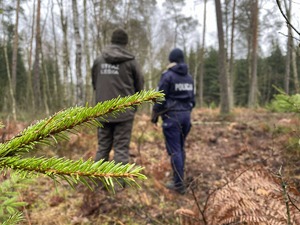 Policjantka i strażnik leśny w lesie