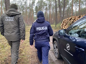 Policjantka i strażnik leśny w lesie