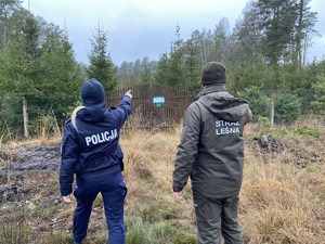 Policjantka i strażnik leśny w lesie