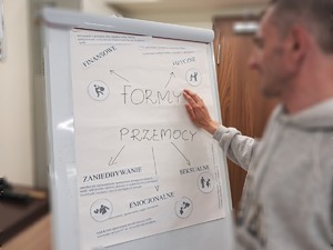 mężczyzna przy tablicy informującej