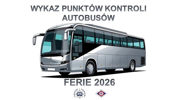 Rysunek autobusu. Napis: Wykaz punktów kontroli autobusów