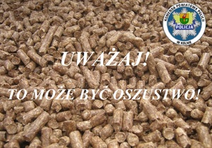 Zdjęcie pelletu. Napis: Uważaj! To może być oszustwo!